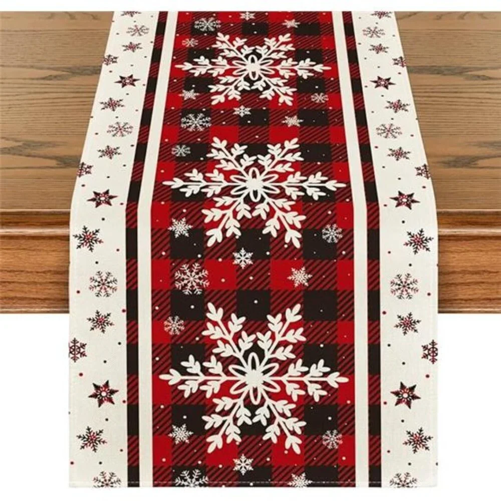 Buffalo Plaid Snowflake Christmas Table Runner - 13x72‎ Inch Winter Table Decor